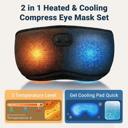 2 in 1 Heated & Cooling Gel Eye Mask - Cooling Eye Mask for Migraine Headaches Relief - Cordless Heated Eye Mask for Dry Eyes 3 Heat Settings Warm Compress for Stye Eye Treatment Washable Pad Cover