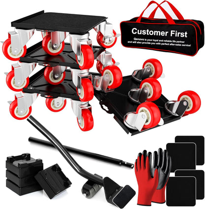 1,500 lb Capacity Furniture Dolly Set, 5.3-Inch Platforms, Red | Carbon Steel Dollies Feature Five Quiet Wheels, Including Locking Casters, Plus a Pry Bar for Washers, Sofas and Cabinets.