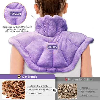 MORLIDEN Microwavable Heated Neck Wrap Warmer and Shoulder Weighted Heating Pad Microwave for Hot and Cold Compress - Purple