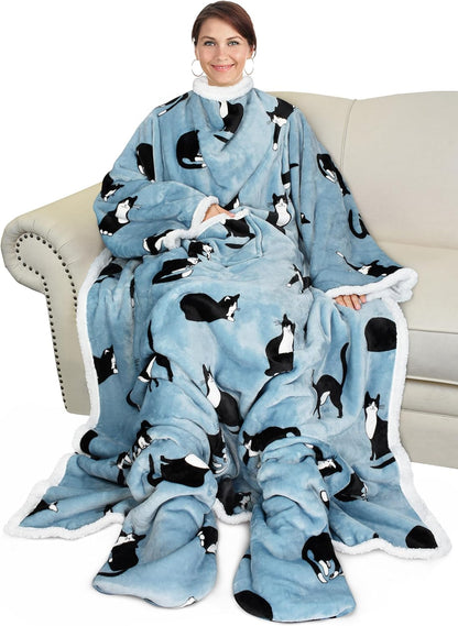 Catalonia Wearable Blanket with Sleeves & Foot Pocket for Adults | Soft Fleece Throw Wrap with Hands-Free Comfort, Perfect for Reading, TV Time & Relaxing, Christmas Gift for Women & Men