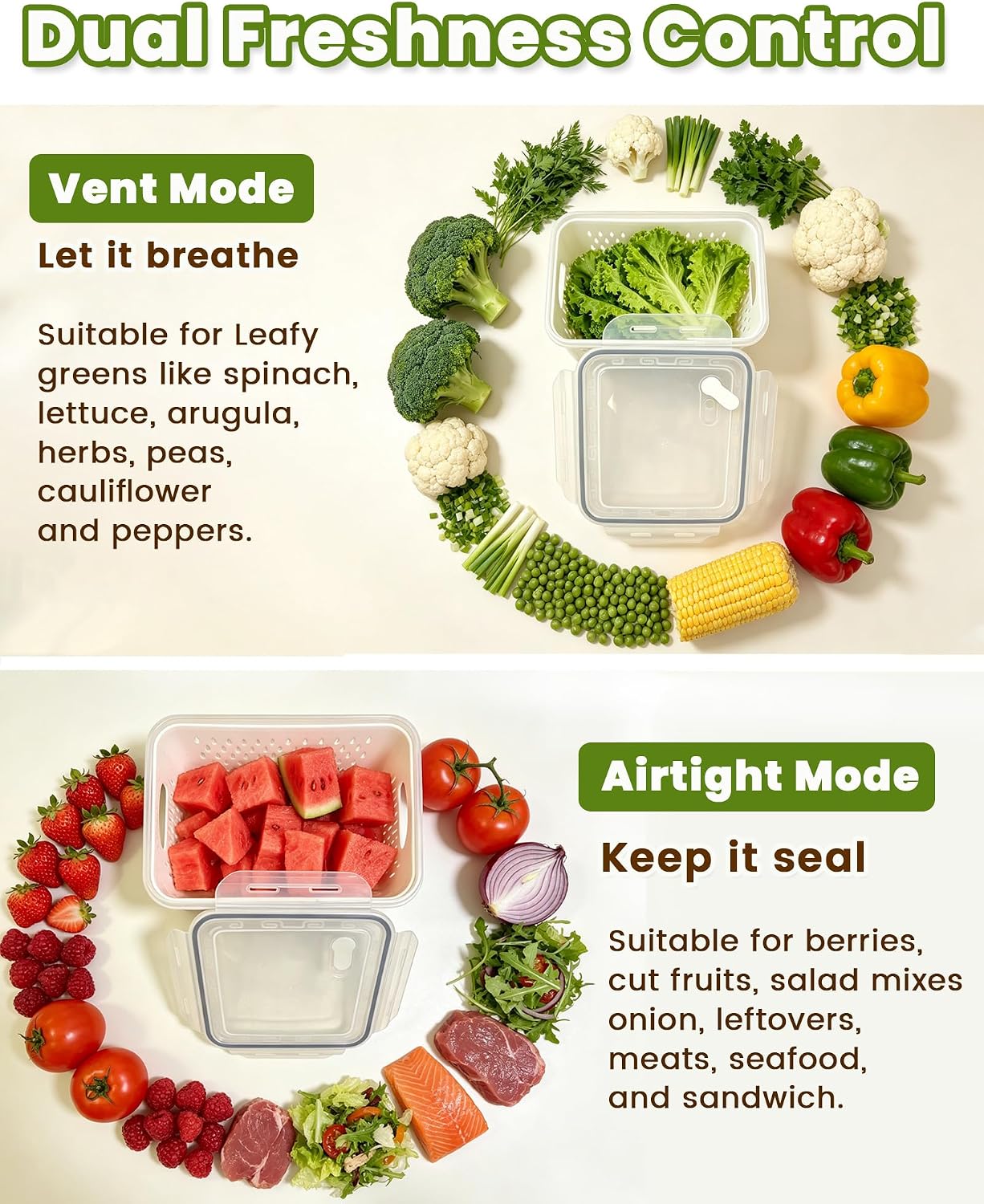 TBMax Fruit Storage Containers for Fridge Organizers and Storage, 4 Pack Large Produce Saver with Airtight Lid & Colander for Berry Lettuce Salad Vegetable Storage, Refrigerator Organizers