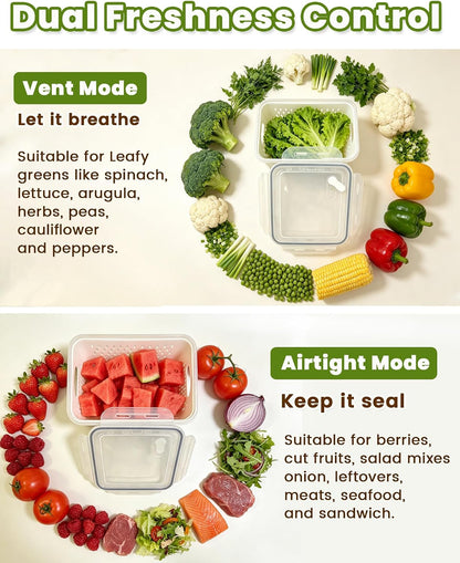 TBMax Fruit Storage Containers for Fridge Organizers and Storage, 4 Pack Large Produce Saver with Airtight Lid & Colander for Berry Lettuce Salad Vegetable Storage, Refrigerator Organizers