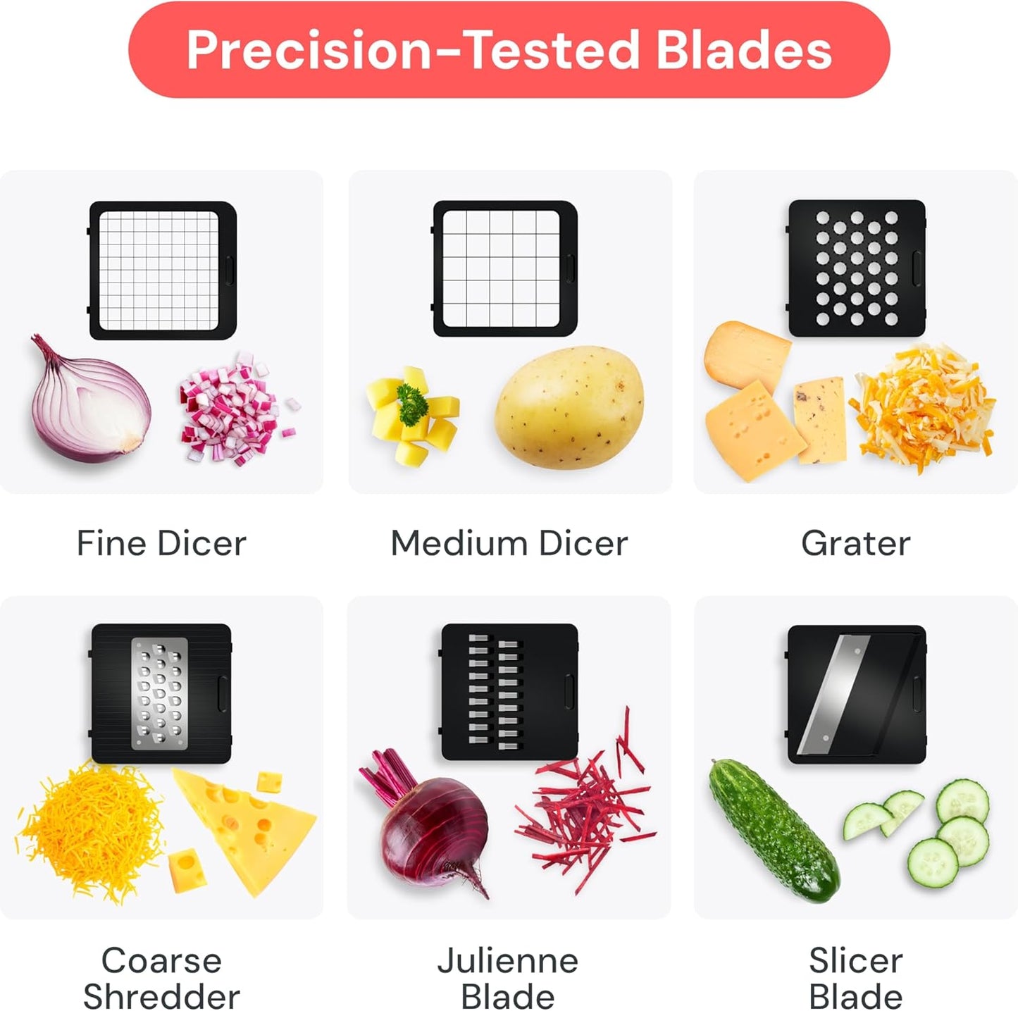 Fullstar Pro Core Vegetable Chopper & Mandoline Slicer, Meal Prep Essential | 6 in 1 Veggie Slicer, Onion & Fruit Slicer with Julienne, Grater & Dicer Stainless Steel Blades + Container (White)