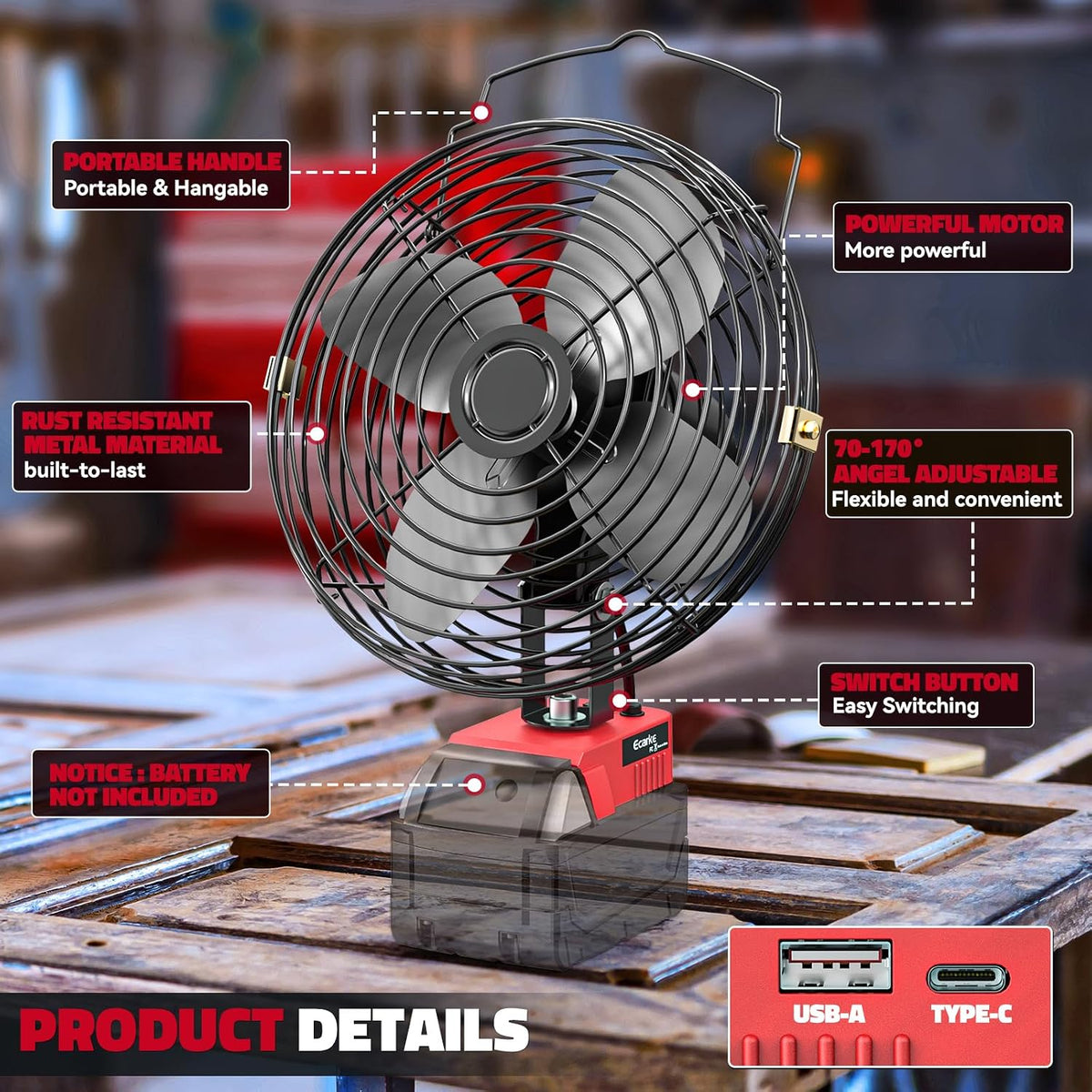 Ecarke 4" Clip Fan Compatible with Milwaukee 18V Battery (Tool Only) 3-Speed Cordless Clip-On Fan with 360° Rotation Low Noise Portable Desk Fan for Camping Jobsite Tent Fishing Outdoor
