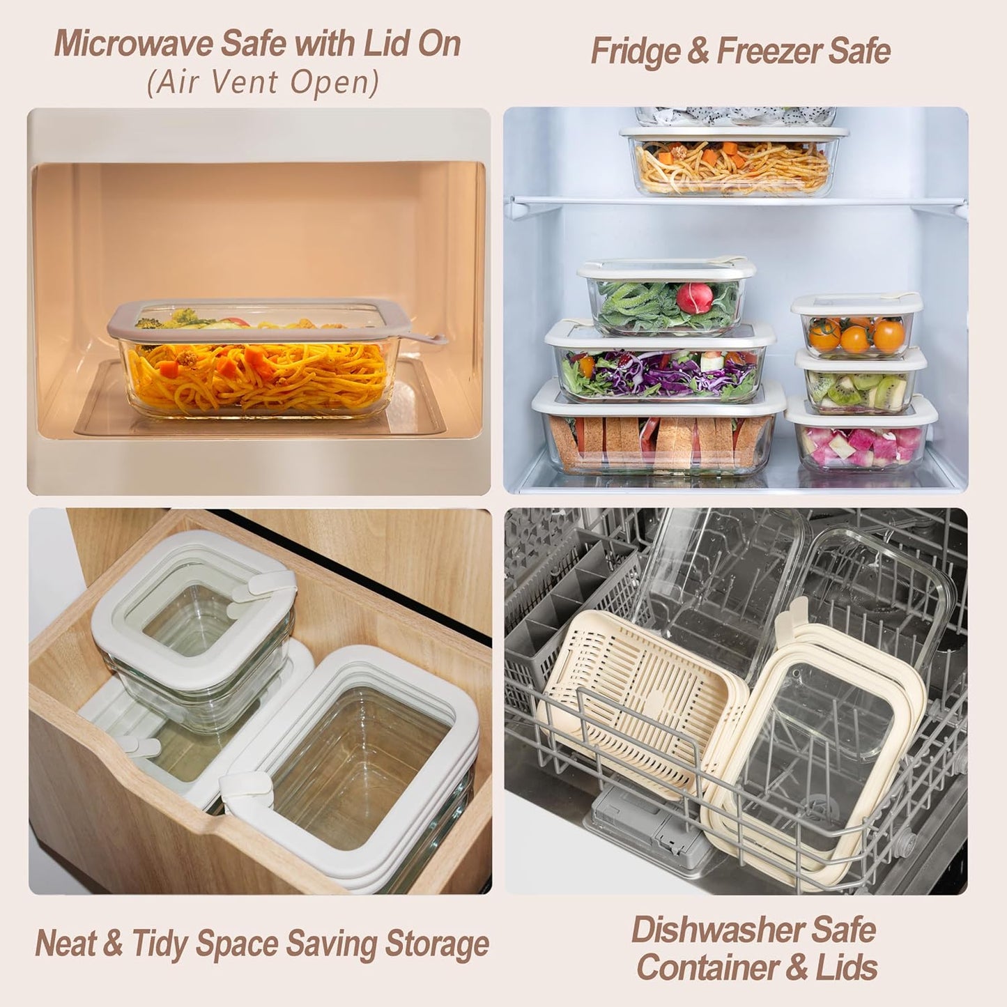 Glass Food Storage Containers with Glass Lids, Microwave Safe Food Container Set, Aitight Meal Prep Container Set, BPA Free, 2 extra Colanders, LeakProof, 2 Pack of 60oz