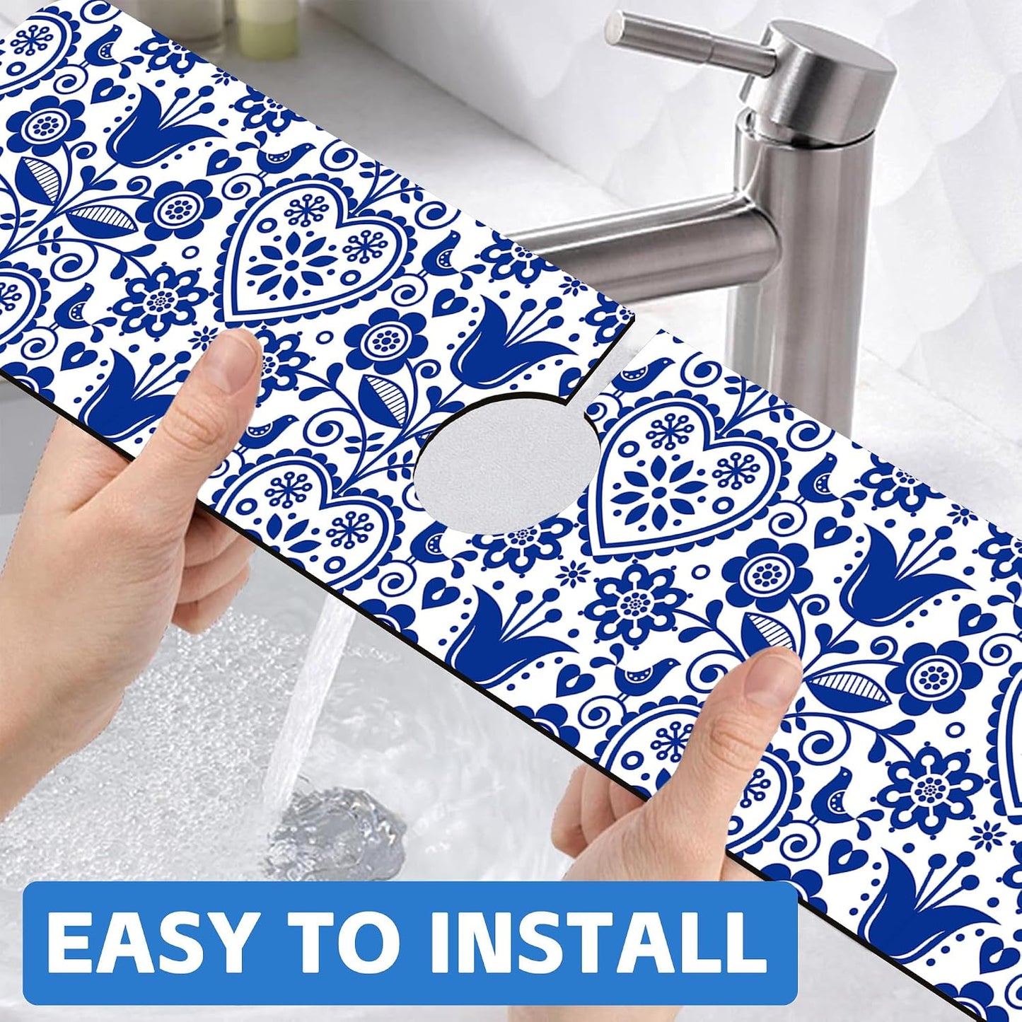 Abstract Watercolor Leaves Sink Faucet Absorbing Mat Sink Splash Guard Faucet Mat Draining Mat Fast Drying Sink Protectors for Kitchen and Bathroom 5.5"×15"