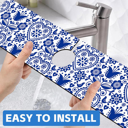 Abstract Watercolor Leaves Sink Faucet Absorbing Mat Sink Splash Guard Faucet Mat Draining Mat Fast Drying Sink Protectors for Kitchen and Bathroom 5.5"×15"