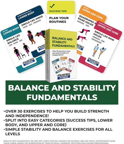30 Exercise Cards Balance & Stability 3X5'' - Training Exercise Deck of Cards for Women & Men - Beginner to Intermediate - QR Video Guides & Inclusive Artwork - Tear-Resistant