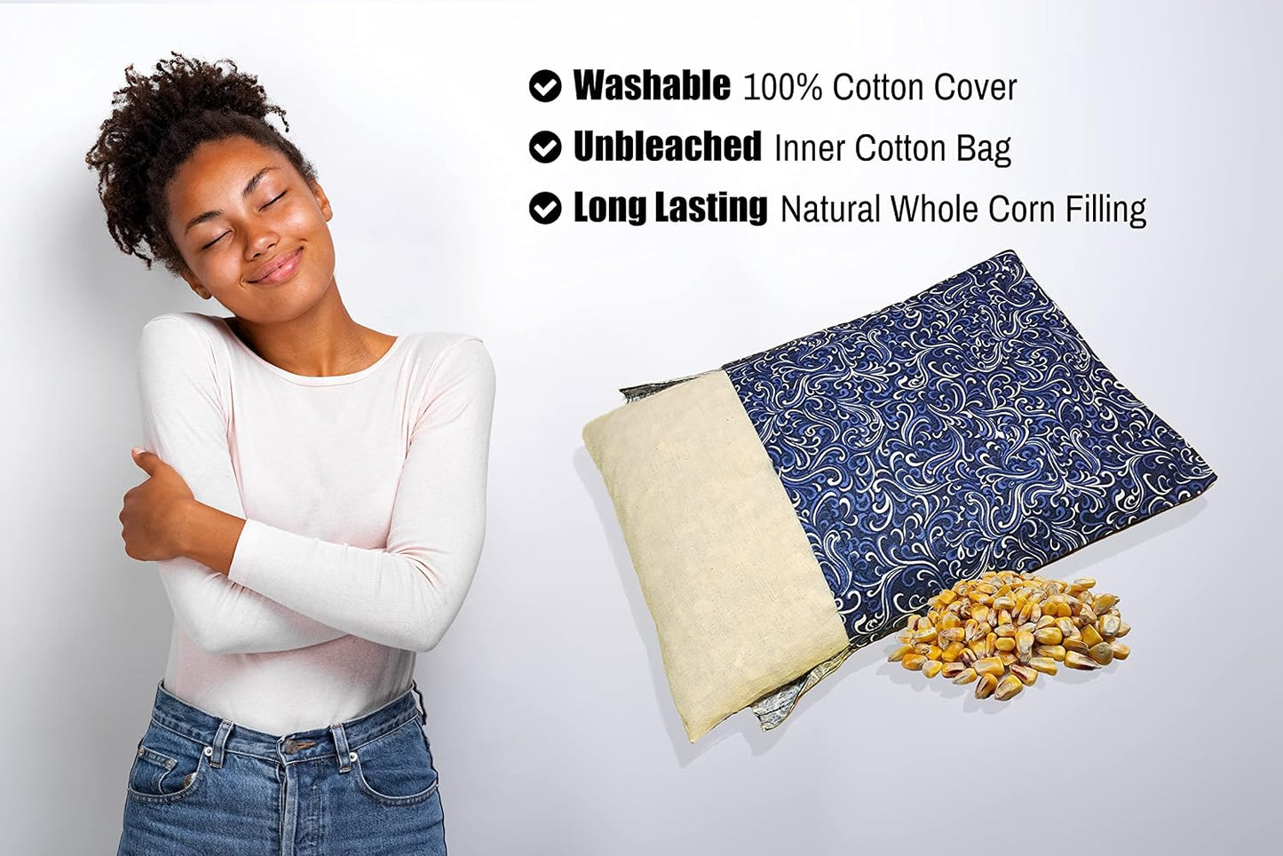 Microwavable Corn Filled Heating Pad and Cold Pack/Washable 100% Cotton Cover (Cross Hatch - Mint, 7.5in W x 11in L)