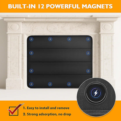 Magnetic Fireplace Cover Indoor to Block Cold Air Reduce Energy Costs, Fireplace Blanket Draft Stopper with Built-in 12 Strong Magnet for Iron Frame 39" W x 32" H, Black