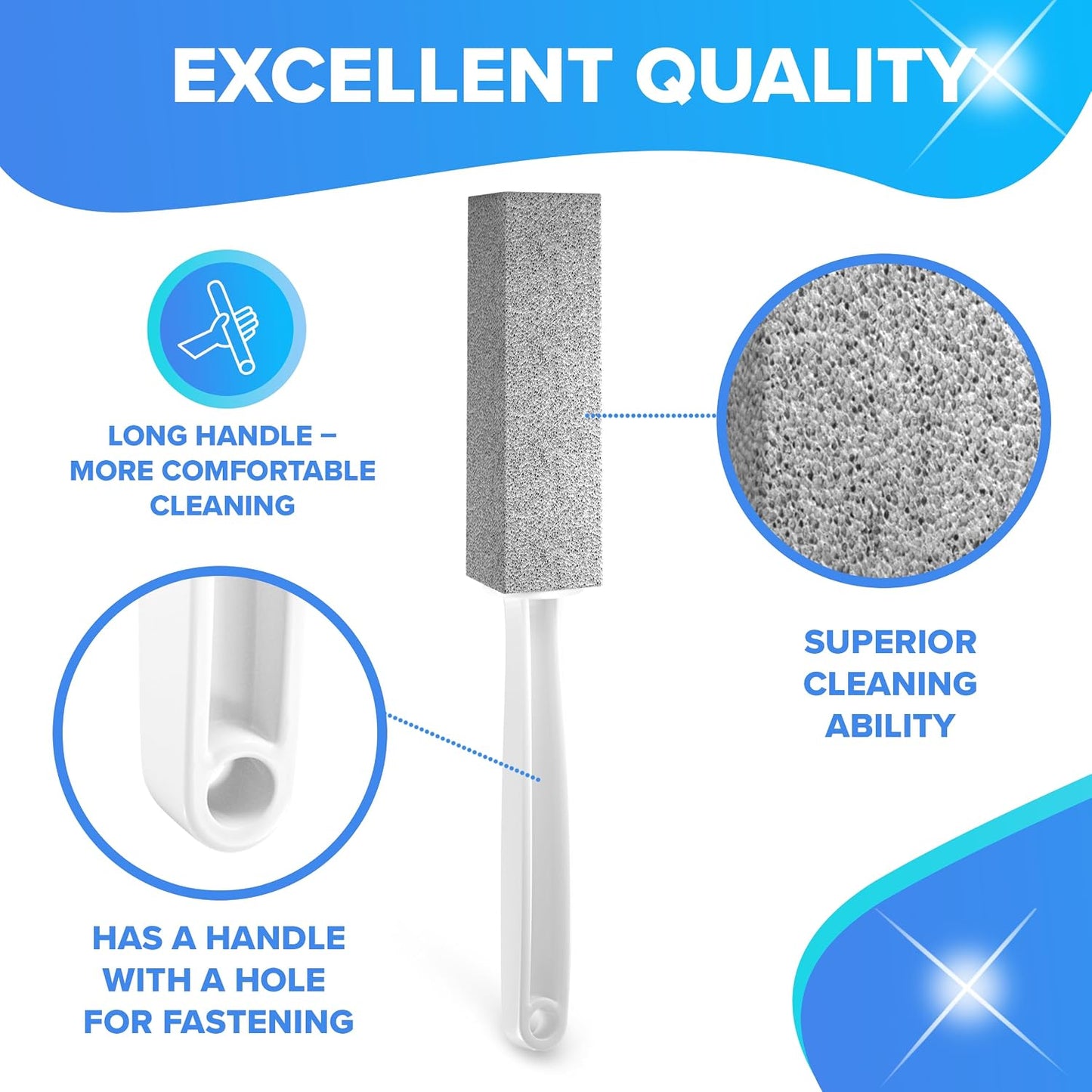 DISIWENE Pumice Cleaning Stone with Handle Toilet Bowl Cleaner Hard Water Ring Remover for Bath/Pool/Kitchen/Household Cleaning (4, 4 Pack with Handle)