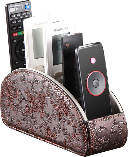 PU Leather Remote Control Holder with 5 Compartments - Storage Tray & Desktop Organizer for TV Remotes,Glasses,Pens,Accessories - Space-Saving Design for Bedside Table & Office Desk (Black)