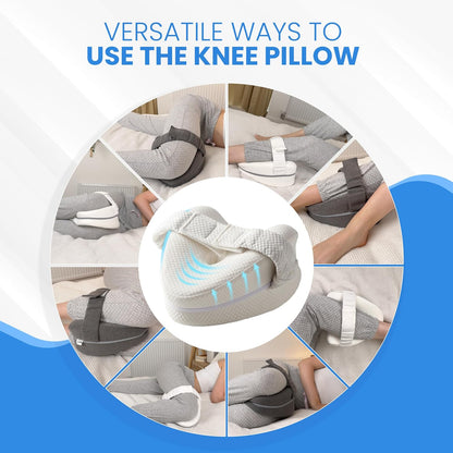 Memory Foam Knee Pillow for Side Sleepers Hip Pain with Adjustable Strap - Between Leg Pillow for Side Sleeping - Sciatica Pain Relief Support for Back, Knees, Joints, and Spine Alignment Cushion