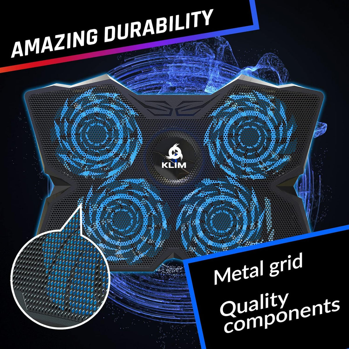 KLIM Wind Laptop Cooling Pad - More Than 500 000 Units Sold - New Version - The Most Powerful Rapid Action Cooling Fan - Laptop Stand with 4 Cooling Fans at 1200 RPM - USB Fan - PS5 PS4 - RGB