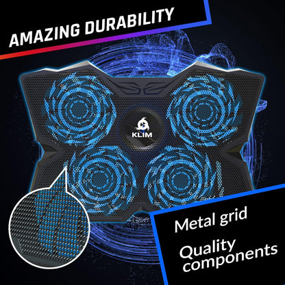 KLIM Wind Laptop Cooling Pad - More Than 500 000 Units Sold - New Version - The Most Powerful Rapid Action Cooling Fan - Laptop Stand with 4 Cooling Fans at 1200 RPM - USB Fan - PS5 PS4 - RGB