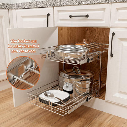 ROOMTEC Pull Out Cabinet Organizer, Pull Out Shelves 5½" W x 21½" D, Heavy Duty Cabinet Drawers Slide Out Kitchen Organizers Storage Shelf