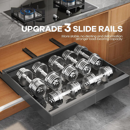 Seinloes 2 Pack Pull Out Cabinet Organizer for Wide Cabinets,Expandable 15.1"-26.3" Width,21" Deep Slide Out Drawers With Raising Pad for Framed Cabinets,3 Slide Rails,No Drill Roll Out Shelves,White