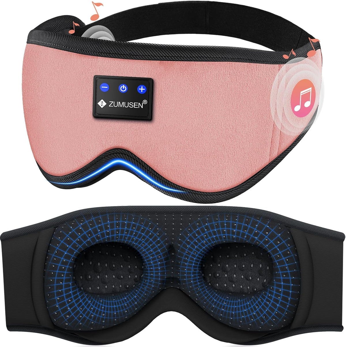 ZUMUSEN Bluetooth Sleep Headphones Mask with 3D Stereo Speakers