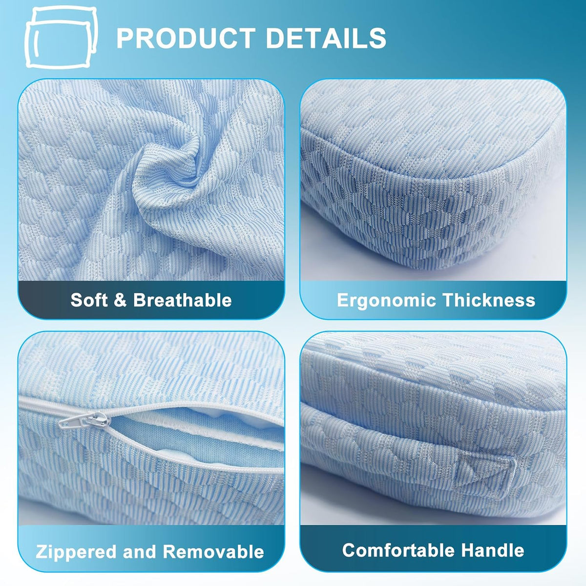Knee Pillow for Side Sleepers, 100% Memory Foam Filling Leg Pillow for Side Sleeping, 4" Height Leg Pillow for Relieving Leg, Back, and Knee Pain Breathable & Pressure-Relieving Support - 18"x30"x4"