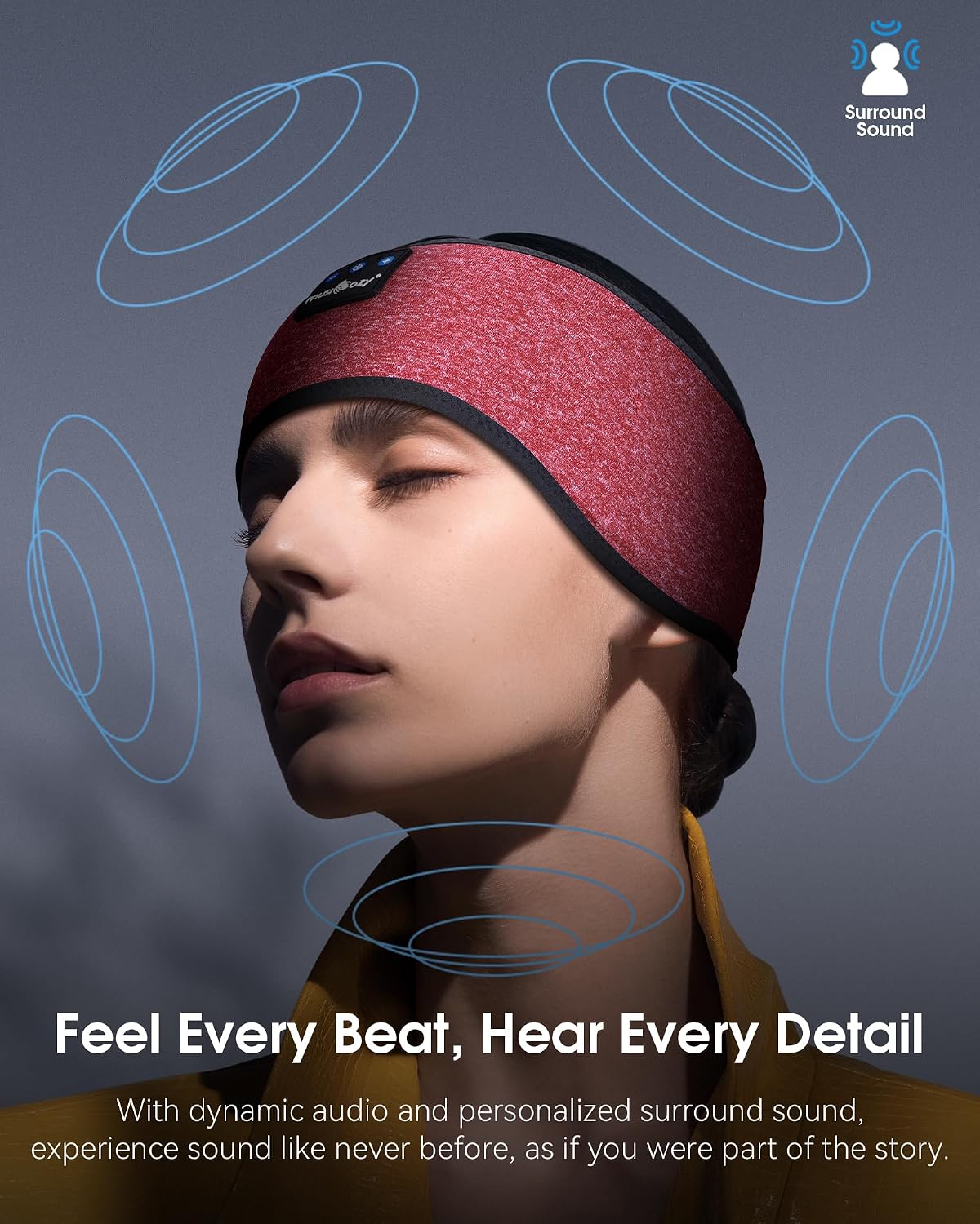 MUSICOZY Sleep Headphones Bluetooth Headband Headphones for Side Sleepers | Sleeping Headbands Wireless Sports Earphones Sweat Resistant Earbuds for Workout Running Cool Gadgets Unique Gifts for Women