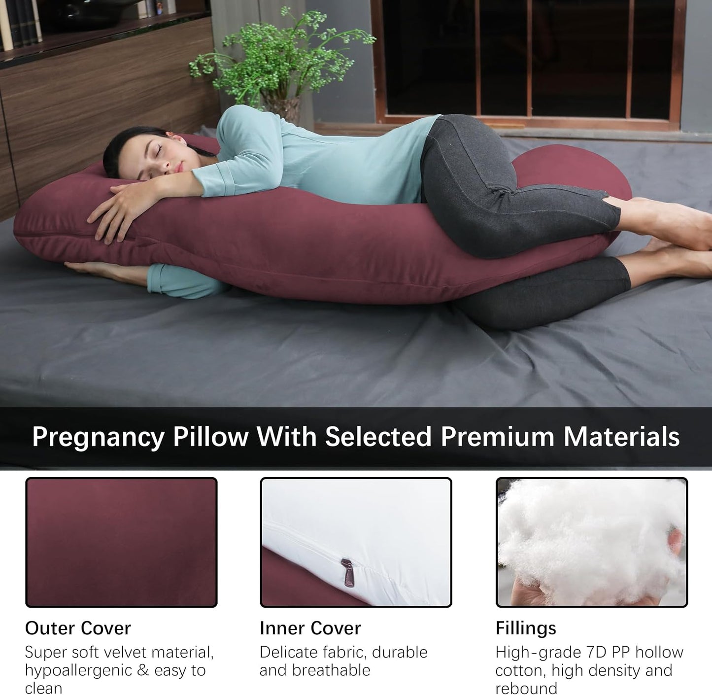 MOON PARK Pregnancy Pillows for Sleeping - 57 Inch U Shaped Full Body Maternity Pillow with Removable Cover - Support for Back, Legs, Belly, Hips - Pregnancy Pillow for Women - Grey