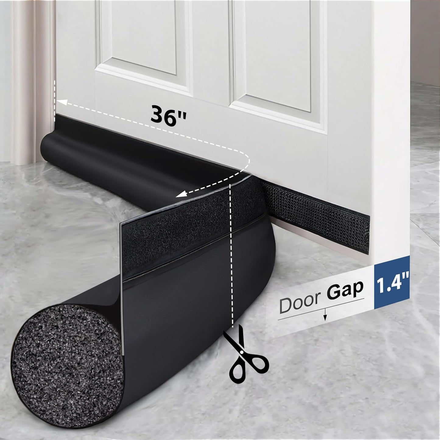 MAXTID Door Draft Stopper 36 Inch Black Adjustable Door Draft Blocker Front Door Draft Guard for Bottom of Doors Weather Stripping Door Seal Strip