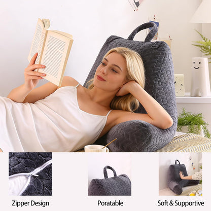 Black Bed Reading Pillow for Adults, Memory Foam Backrest Pillow with Armrests for Sitting Up in Bed, Back & Arm Support, Removable Washable Pillowcase for Sofa Seats