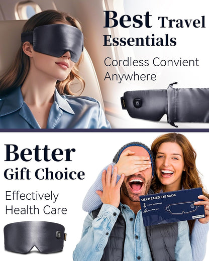 Heated Eye Mask for Dry Eyes - Silk Cordless Warm Eye Compress Moist Heat