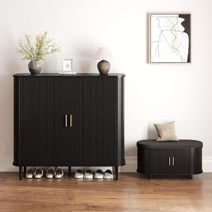 DHH Shoe Storage Cabinet with Sliding Door, 6-Tier Shoe Cabinet with Adjustable Shelves, Modern Freestanding Shoe Storage Organizer for Entryway, Hallway, Living Room (Walnut, 47 ")
