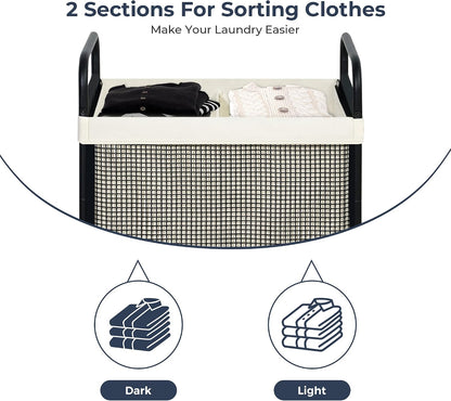 STO STO Laundry Hamper 2 Section, 100L Rolling Laundry Sorter Cart with Removable and Washable Liner Bag, Clothes Hamper with Wheels and Metal Handle for Laundry Room and Bedroom