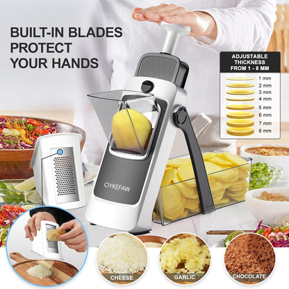 Safe Mandoline Slicer for Kitchen, Potato Slicer for Chips,Vegetable Cutter | Potato Slicer for Chips, 6 in 1 Vegetable slicer with Thickness Adjuster, Faster Kitchen Slicer for Meal Prep (Only Slice)