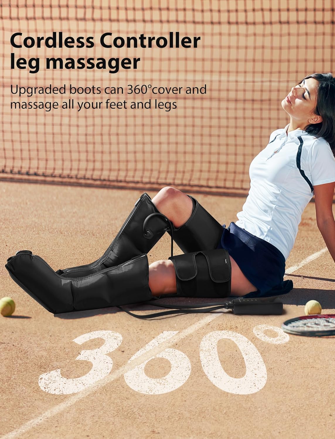 CINCOM Cordless Leg Massager, Air Compression for Pain & Circulation | 3 massage modes, 10 intensities, 5 timers, Rechargeable, Relieves RLS, edema, muscle fatigue, Use at home, office, or travel
