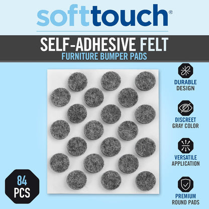 SoftTouch 3/8" Round Mini Self-Stick Furniture Slider Felt Pads for Hard Surfaces, Noise-Reducing Adhesive Furniture Moving Pads for Beds, Sofas, Dressers, 84-Count, Brown