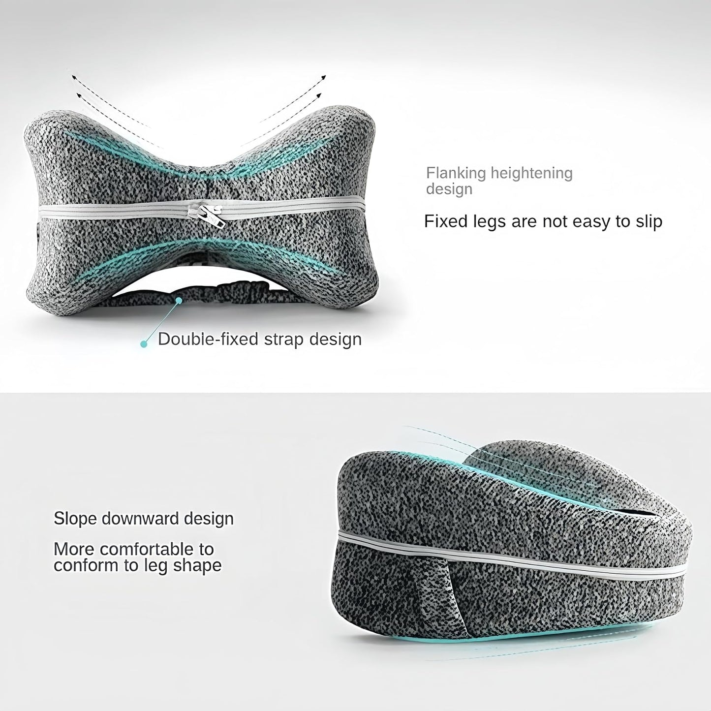 Memory Foam Knee Pillow for Side Sleepers,Hip & Spine Support,Grey | Ergonomic contour,adjustable elastic strap,breathable cover,durable memory foam,versatile for bed,sofa,office,travel
