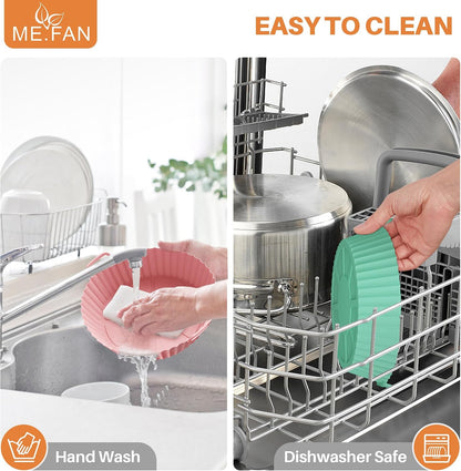 ME.FAN Air Fryer Silicone Liners for 4 to 7 QT [2 Pack] Reusable Air Fryer Basket with Handles & Holes Red