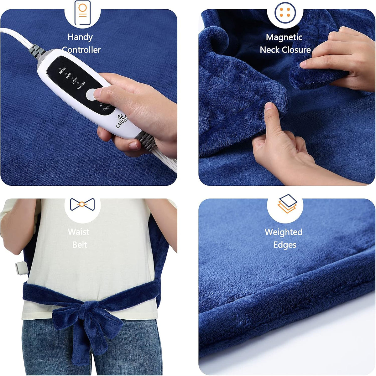 CAROMIO Massaging Heating Pad for Back Pain Relief, Neck and Shoulders