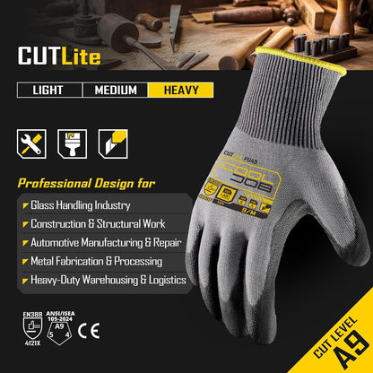 COOLJOB 12/120 Pairs Cut Resistant Work Gloves PU Coating, ANSI A2 A4 A6 A9