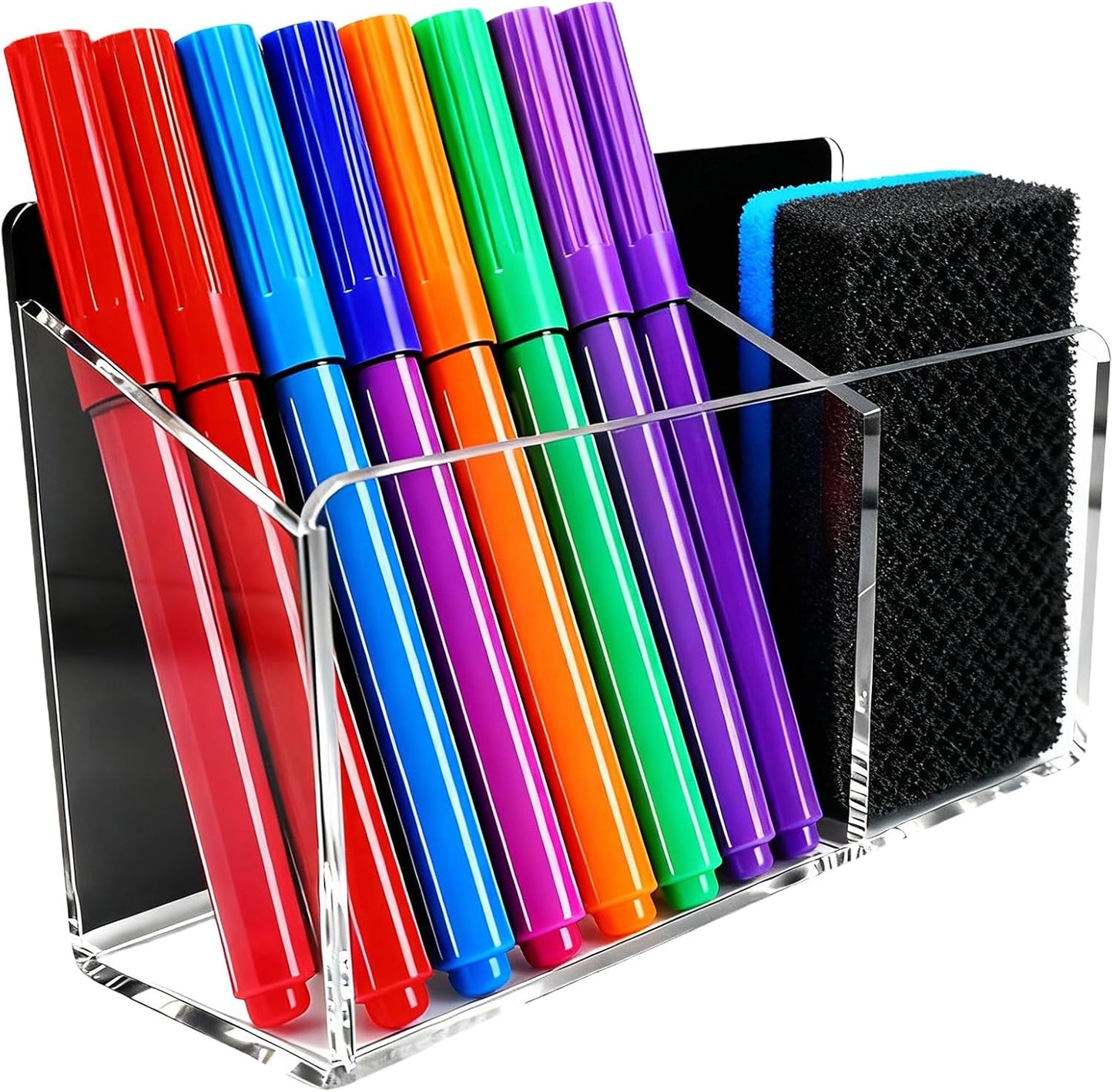 Magnetic Dry Erase Marker Holder - Non-Slip Acrylic Pen Organizer with Powerful Magnets for Whiteboard, Refrigerator, Office Desk, Classroom Supplies & Home Organization-Clear