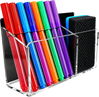 Magnetic Dry Erase Marker Holder - Non-Slip Acrylic Pen Organizer with Powerful Magnets for Whiteboard, Refrigerator, Office Desk, Classroom Supplies & Home Organization-Clear