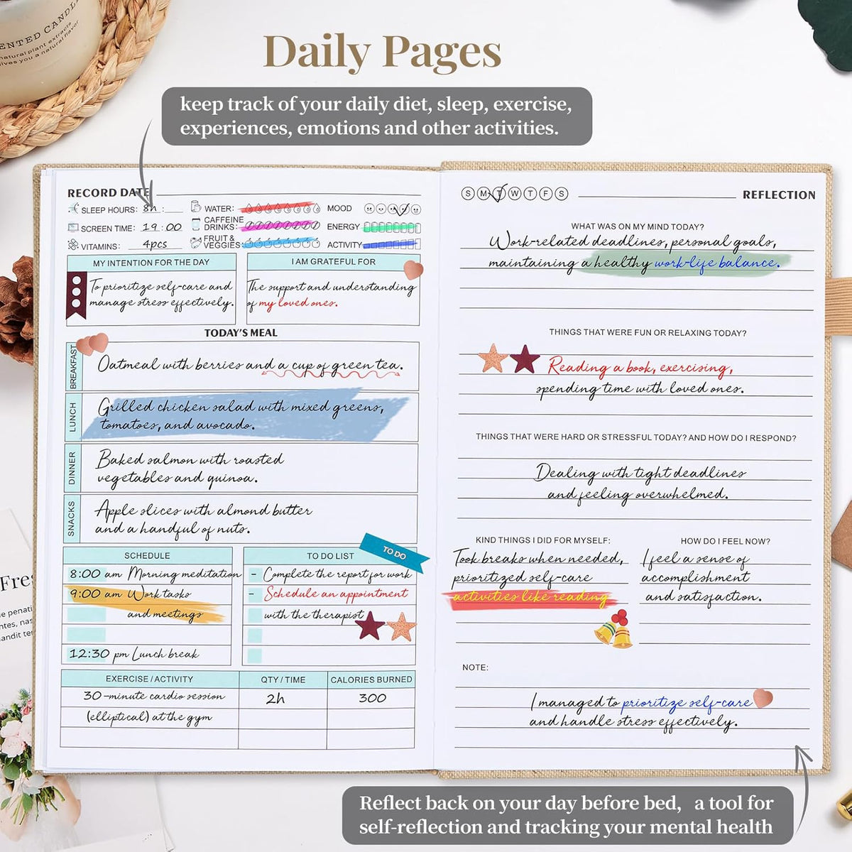 5 MINUTES A DAY Mental Health Journal, 91-Day Guided Journal, Beige