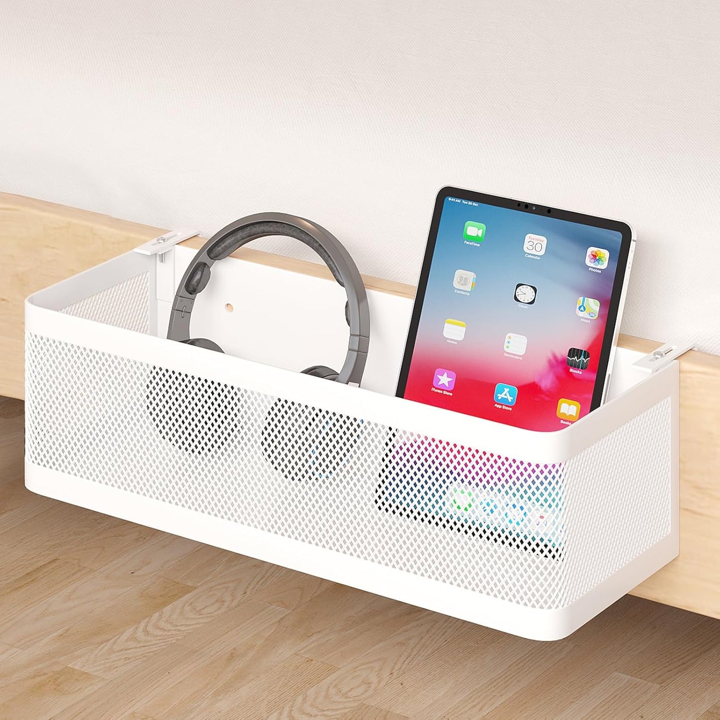 Bedside Caddy Shelf for Bunk Bed, White, L13.78in*W5.12in*H3.94in | For Bunk Bed, Office Cubicle Walls, Crib Rails, Dorm Bed College Dorm Room Essentials, Large Capacity, Easy Install