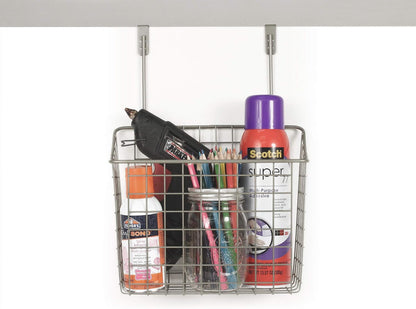 Spectrum Hanging Baskets for Organizing (Large, Satin Nickel) - Grid Over the Cabinet Wire Basket for Kitchen or Bathroom - Door Hanging Storage Organizer for Cleaning Supplies, Washcloths, & Towels