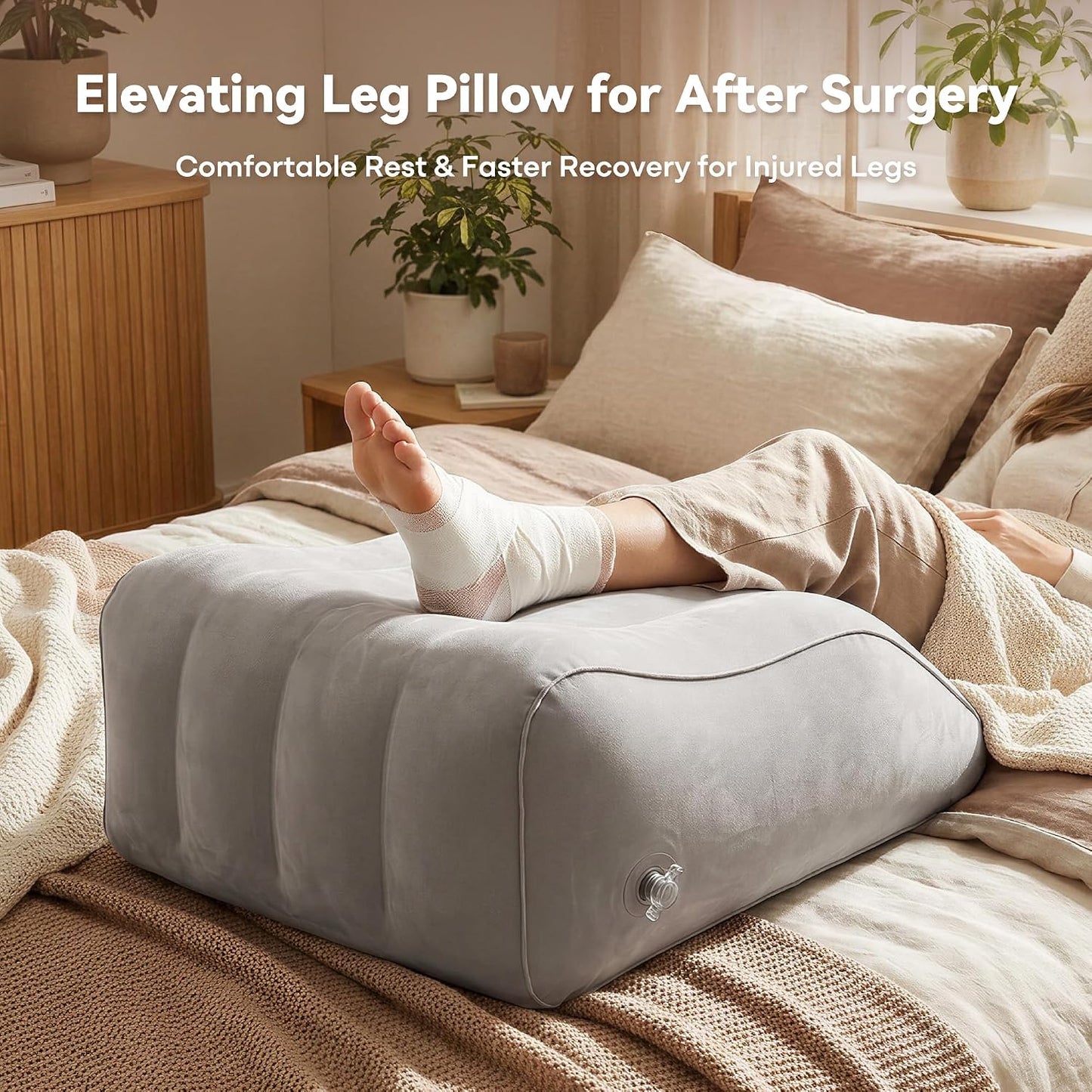 Inflatable Leg Elevation Pillow for Sleeping, Blood Circulation | Gray Ergonomic Wedge Pillow for Swelling, Portable Travel Leg Rest Cushion