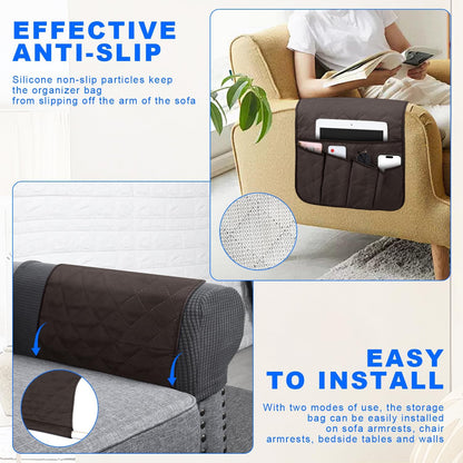 Grekos Sofa Armrest Organizer Remote Holder Bedside Caddy Organizer with 6 pockets, Chair Arm Holder Non-Slip Remote Control Holders Caddy for Magazine Tablet Phone Book