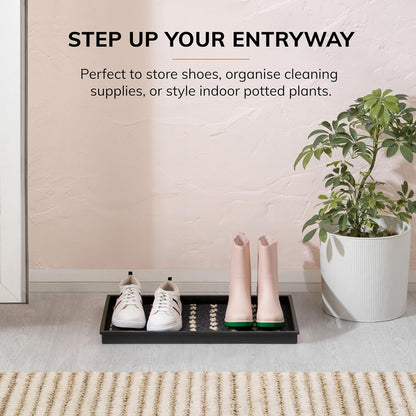 Anji Mountain Heavy Duty Waterproof Rubber Shoe Storage Mat Organizer/Boot Storage Tray Multi Use For Entryway with Coir, Tan Insert, Fits 2 Pair (24.5" Wide)