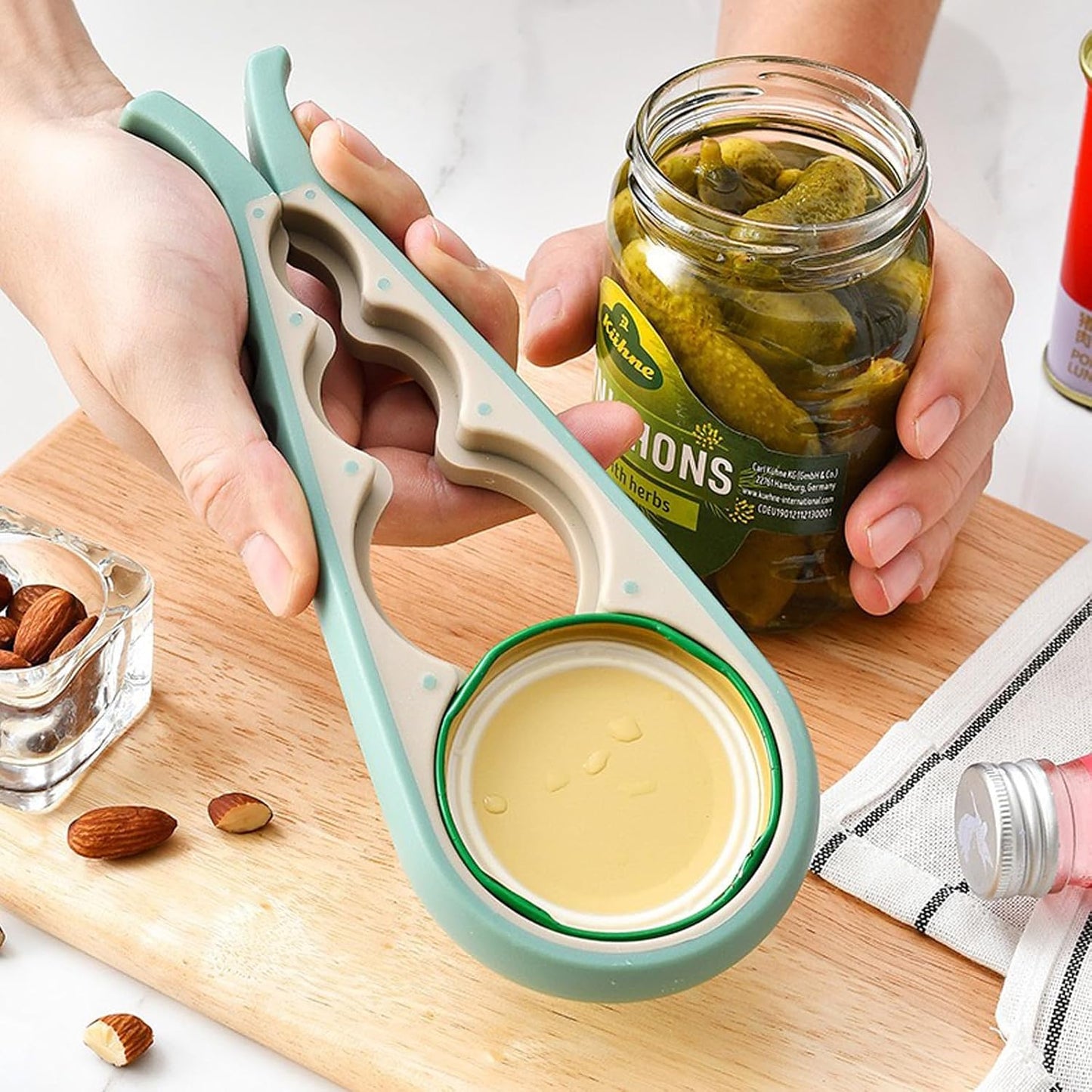 Jar Opener for Seniors with Arthritis,Jar Opener for Weak Hands,5-in-1 Bottle Opener,4-in-1 Can Opener (A-Blue)