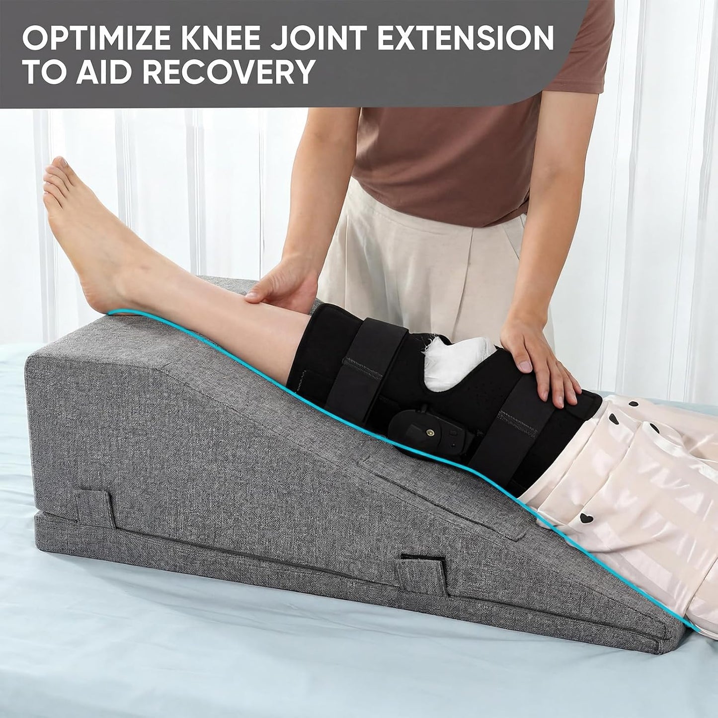 Leg Elevation Pillows for After Surgery, Adjustable Height | Breathable Linen-Cotton Cover Knee Surgery Pillow for Hip Ankle Pain Relief, Knee Replacement Recovery Aids, Machine-Washable Cover