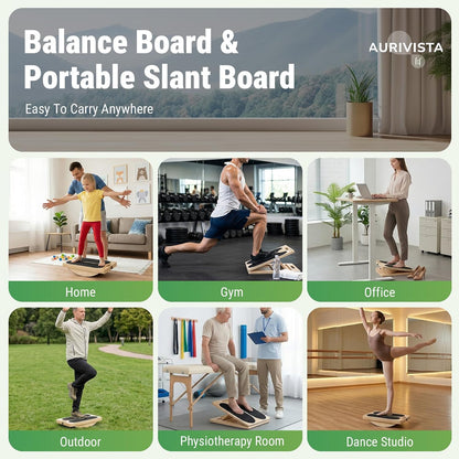 Wooden Slant Board, 2-in-1 Adjustable Calf Stretcher, 300lb | 180° Adjustable,6 Angle,withTraining Poster,Portable Incline Board,Physical Therapy,Ankle Stretching