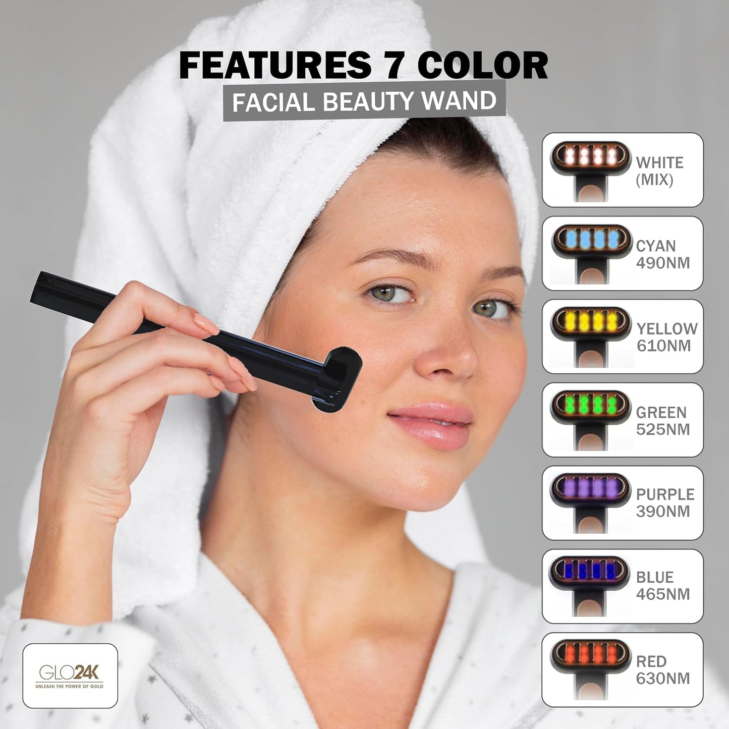 GLO24K Heated Eye Wand & Eye Massager Tool - Gentle Warmth & Vibration for Smoother-Looking Skin, Refreshing Under-Eyes Massage, Portable Beauty Device