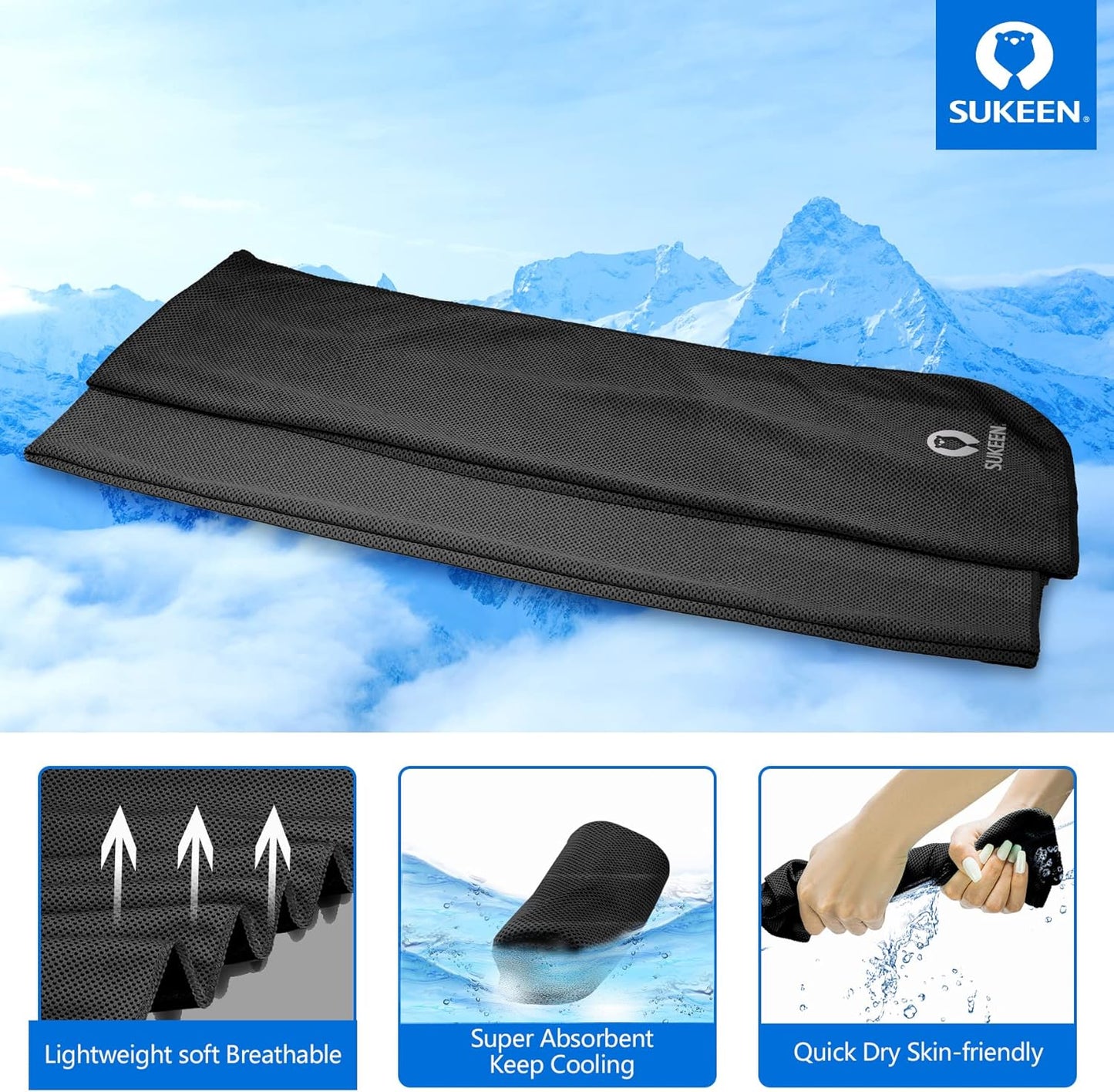 Sukeen 4 Pack Cooling Towels (40"x12") for Neck and Face Instant Cooling | Stay Cool in Hot Weather,Versatility,Soft,Breathable,Durability for Sports,Outdoor activities,Summer works in heat